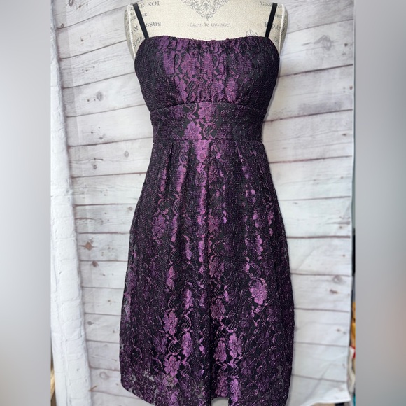 Studio Y Asymmetrical Black and Purple Lace Dress - Picture 1 of 9